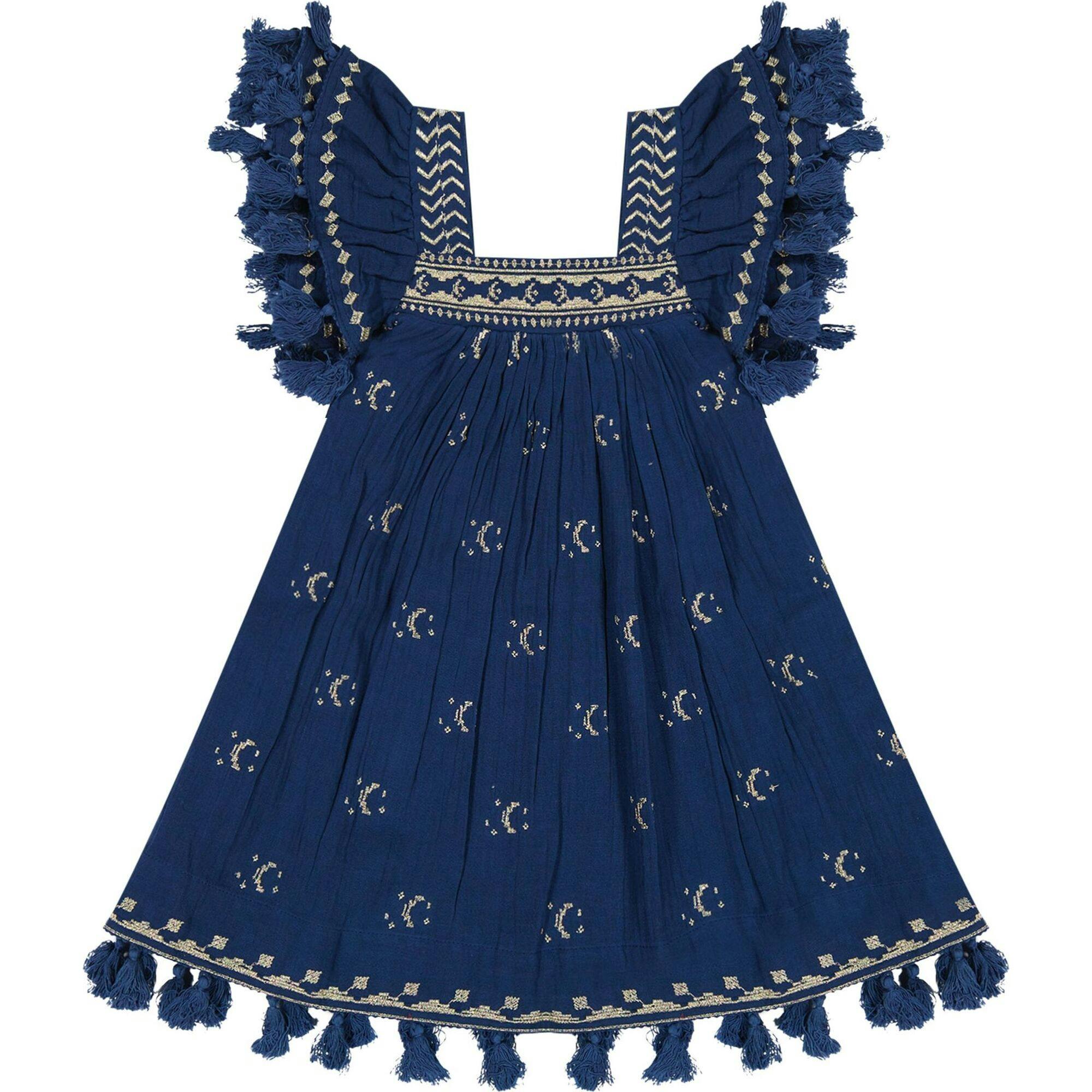Serena Girls Tassel Dress Galaxy Embroidery, Blue