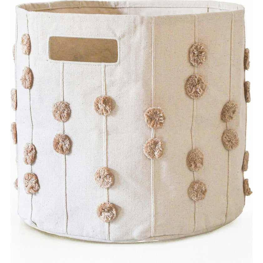 Handmade Canvas Storage Basket Pom Pom - Taupe
