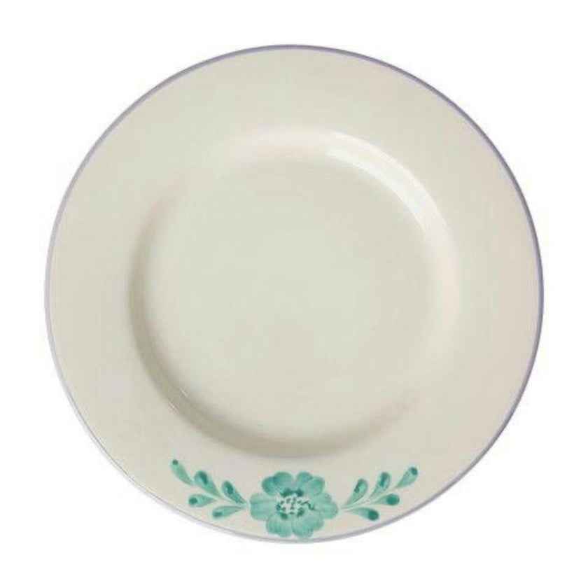 Ceramic Dinner Plate with Hand-painted Green Flower Vine