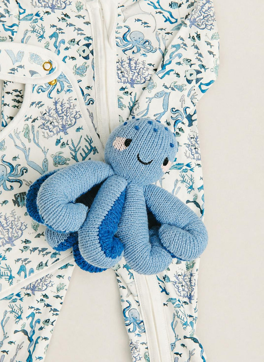 Baby One-Piece and Classic Bib - Coral Reef with Indigo the Octopus - Knit Doll