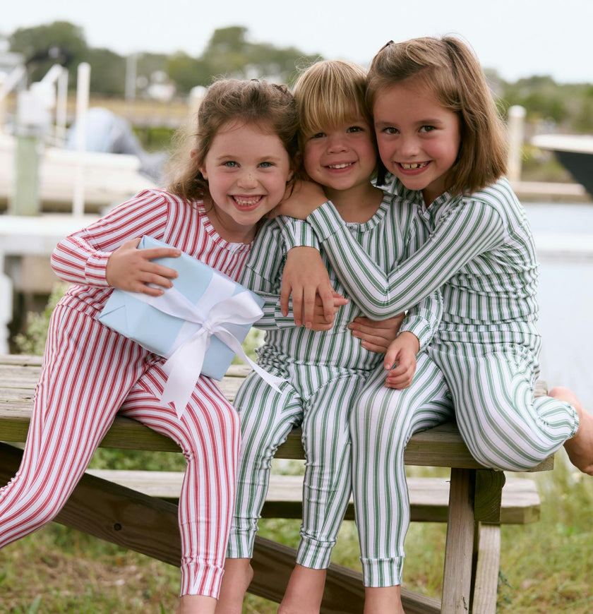 unisex boxwood ticking stripe pima pajamas set