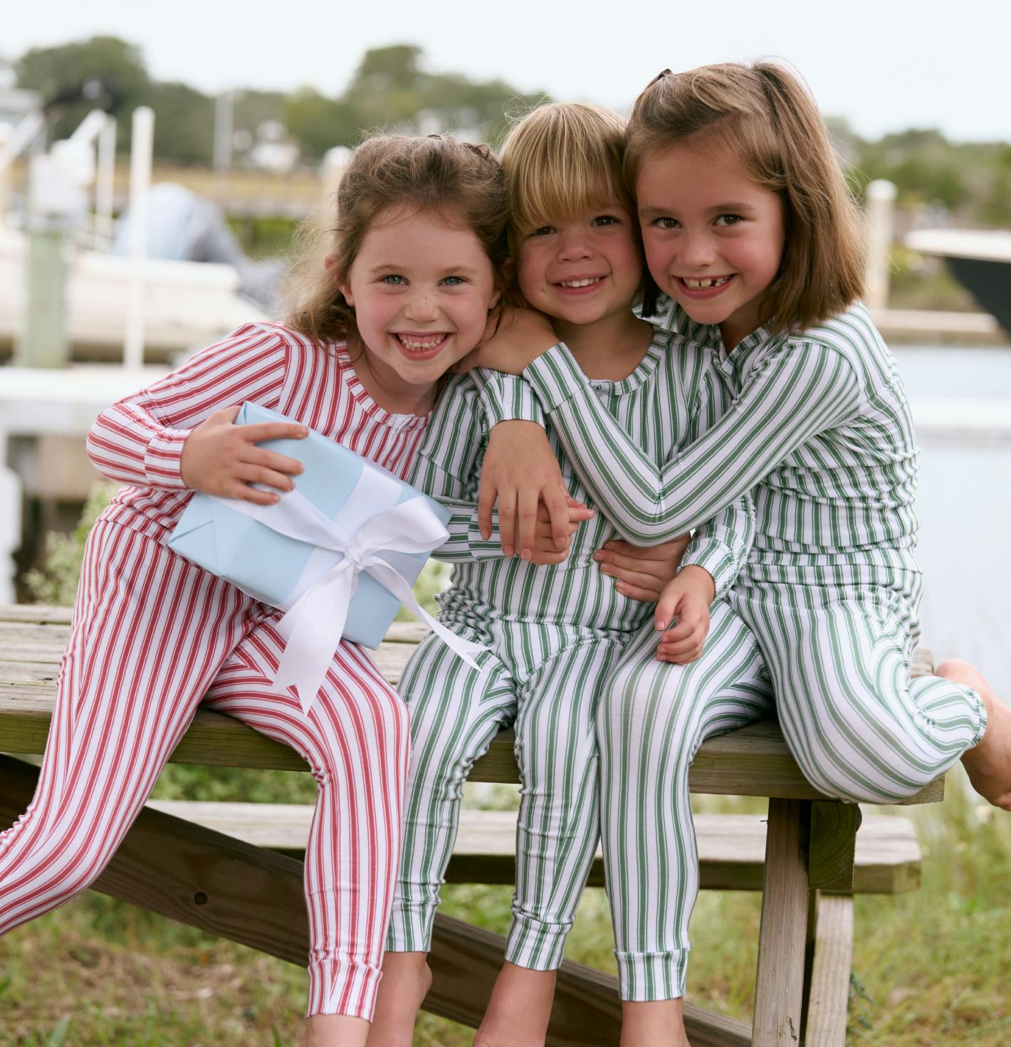 unisex boxwood ticking stripe pima pajamas set