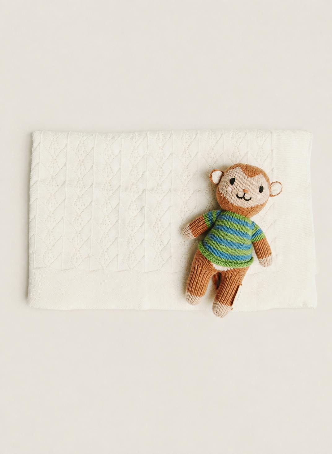 Baby Gift Set: Ivory Wonder Blanket, Love Language Bib and Burp Cloth and Marlow the Monkey Knit Doll