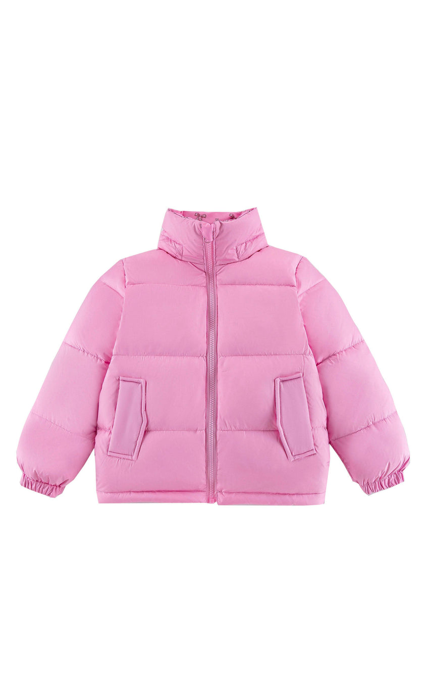 Charlie Heavy Weight Down Puffer Coat, Candy Pink Bow