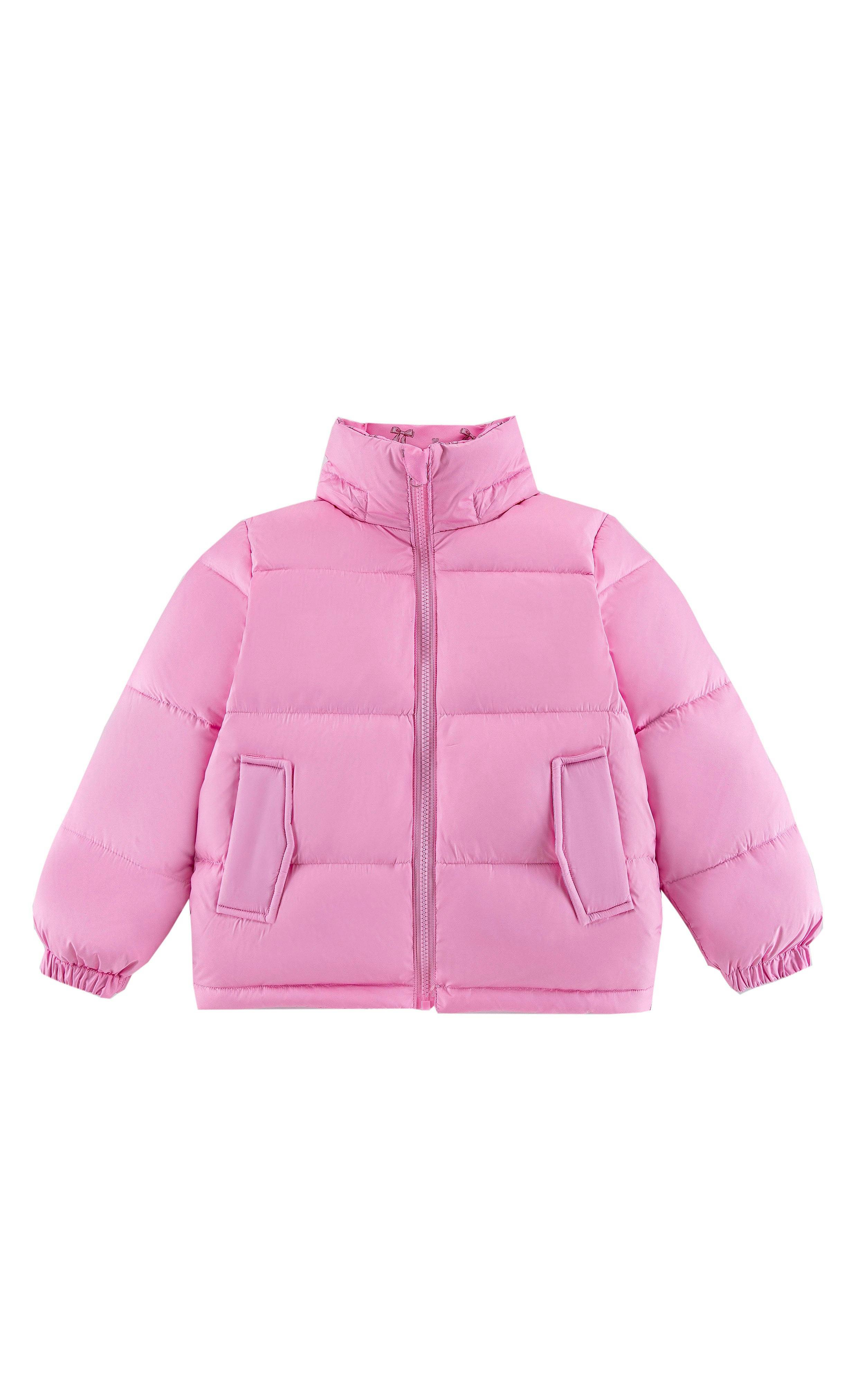 Charlie Heavy Weight Down Puffer Coat, Candy Pink Bow