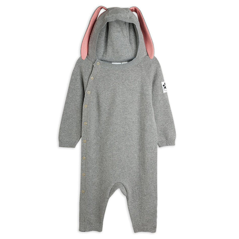 MINI RODINI Rabbit Ear Knit Jumpsuit - Grey Melange