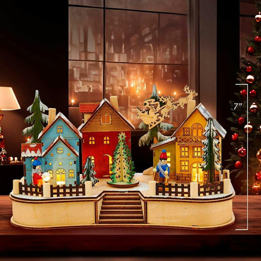 7.08-Inch Battery-Operated Village Musical LED House with Motion