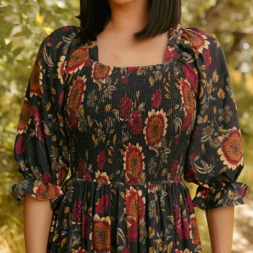 Madeline Dress in Moody Sunflower