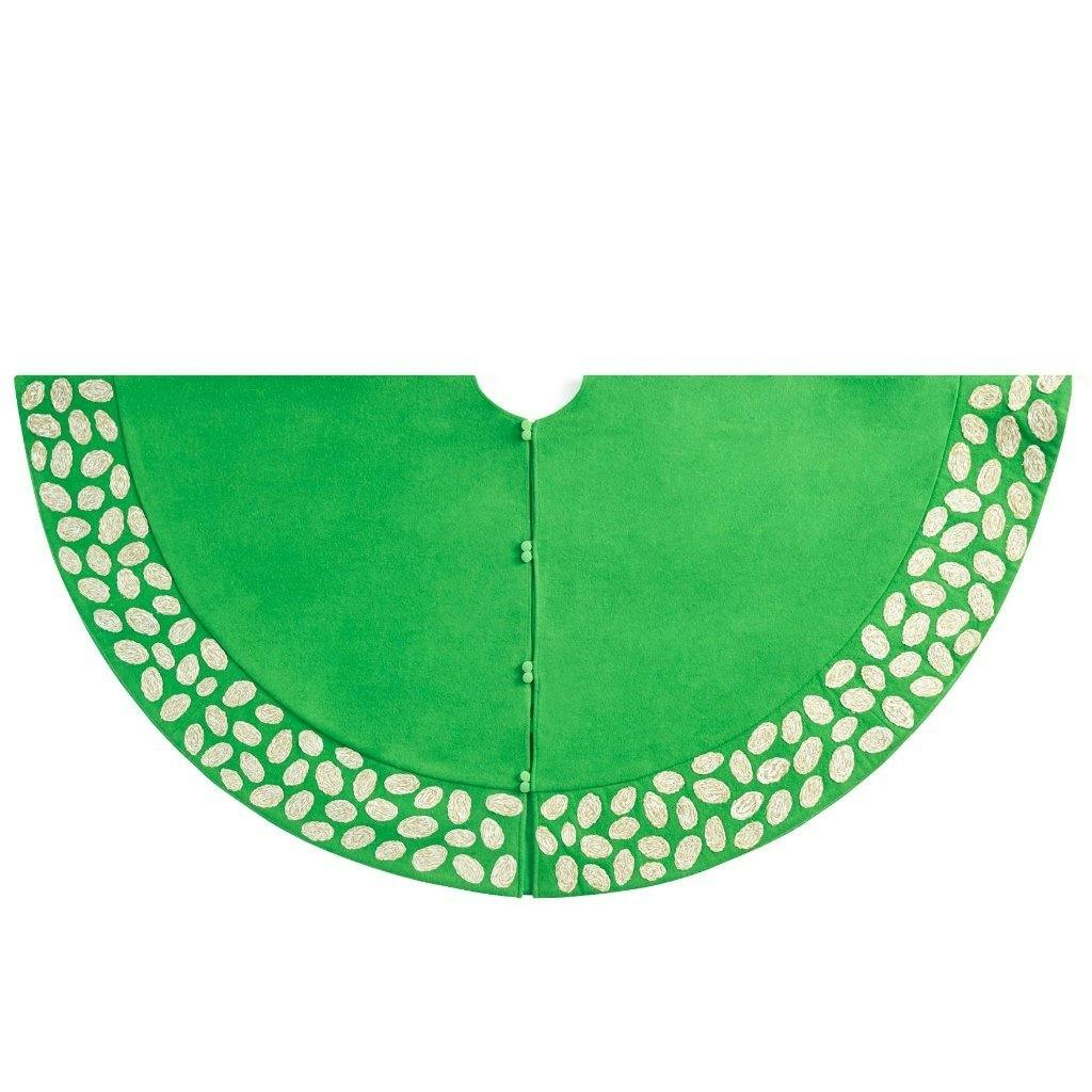 Handmade Green Pebble Border Wool Christmas Tree Skirt 60