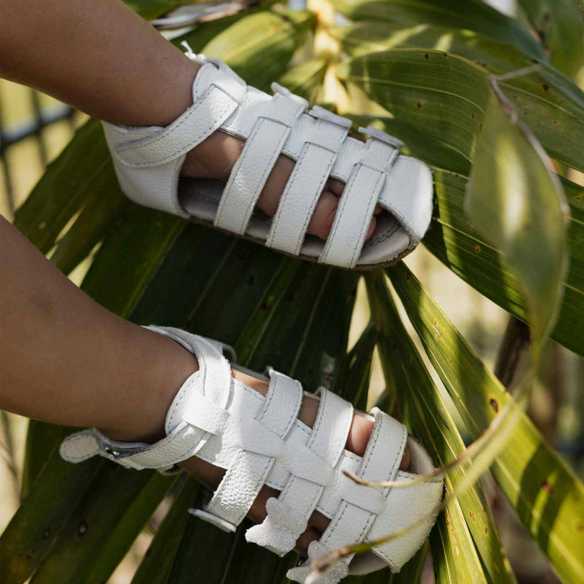Mariposa White Leather Sandal