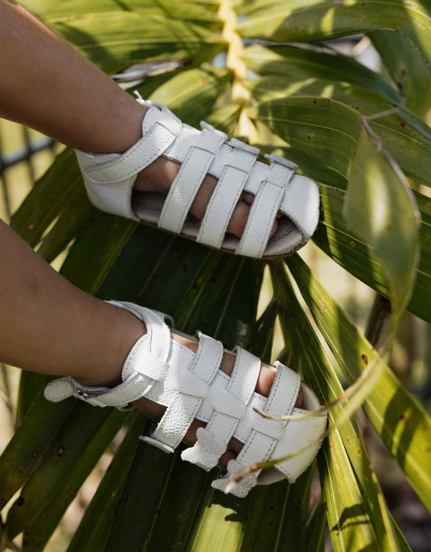 Mariposa White Leather Sandal