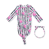 Cabbage Rose Stripe - Knotted Gown and Knot Headband