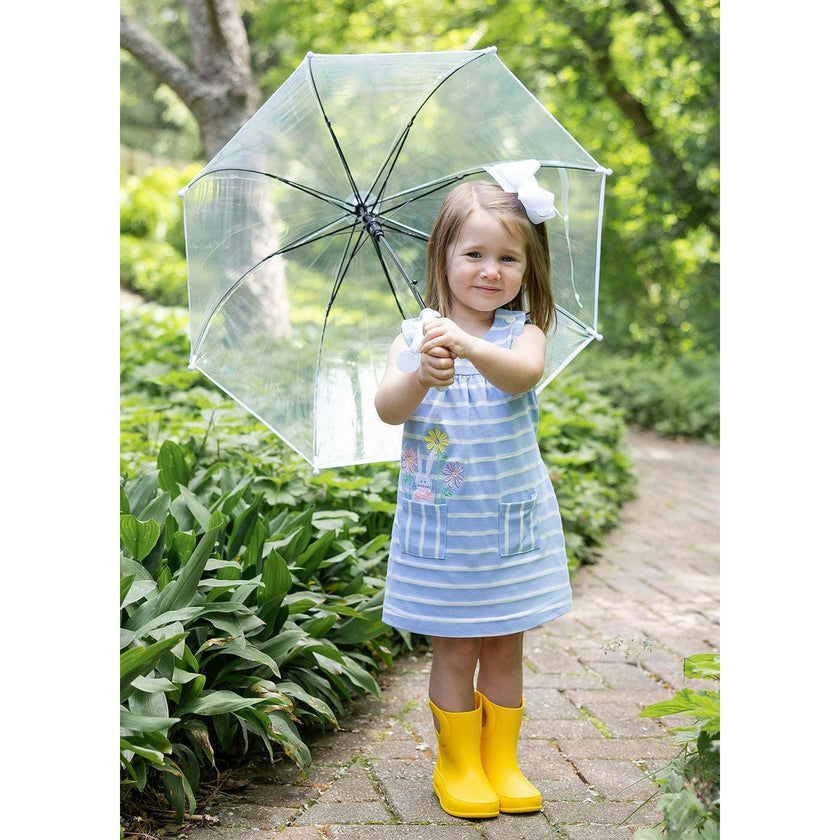 Stripe Knit Dress With Bunny & Flowers