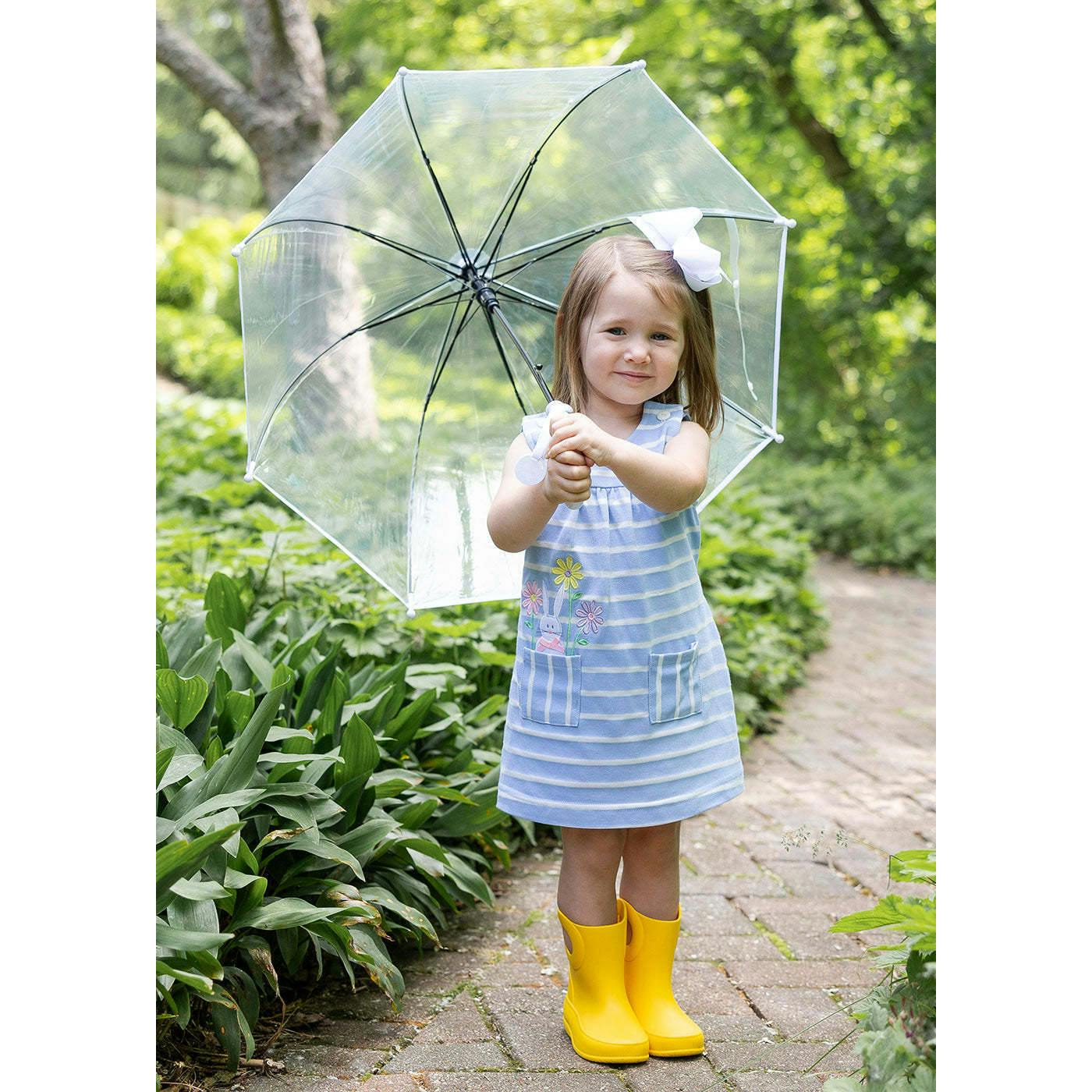 Stripe Knit Dress With Bunny & Flowers