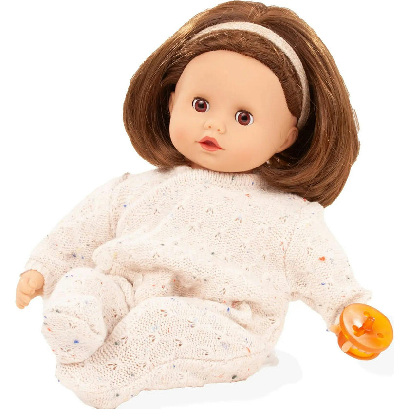 Gotz Muffin “Cozy Knits” Baby Doll – 13" Soft‑Body Doll with Brown Sleeping Eyes