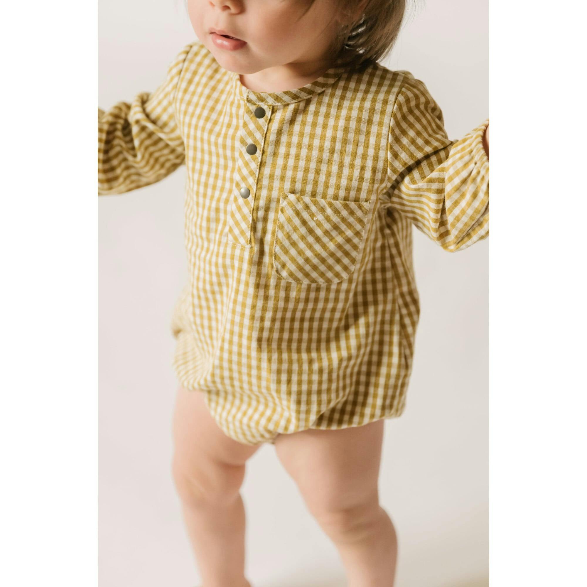 Dijon Gingham Long Sleeve One-Piece, Yellow