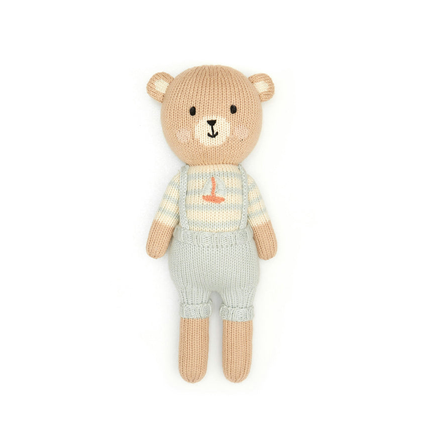 Arthur the bear with sailboat Light blue & Natural - 11"