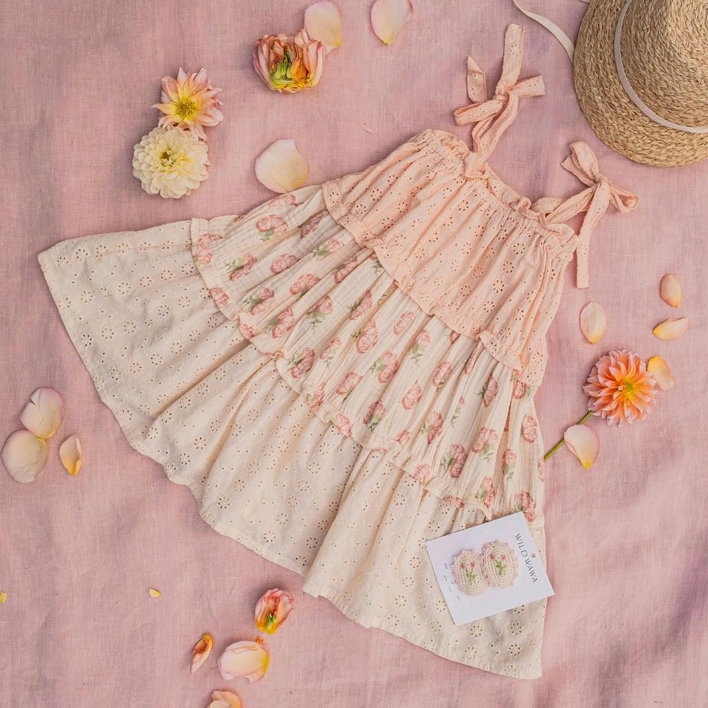 Crochet Clip Set in Pink Rose
