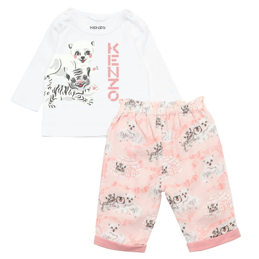White & Pink T-Shirt + Trouser Set