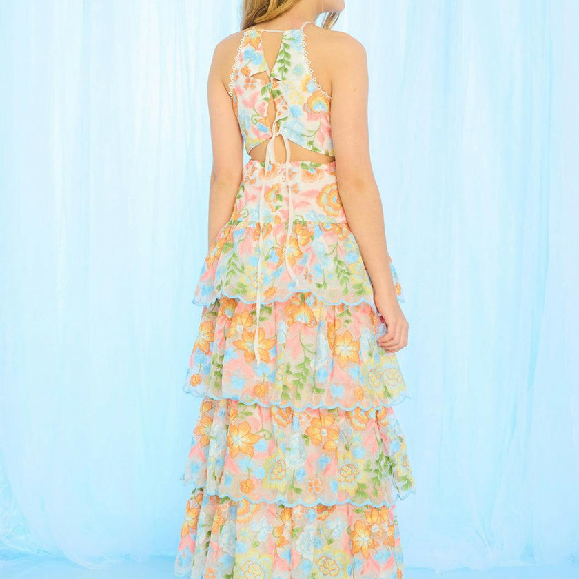 Bianca Embroidered Frill Maxi Dress