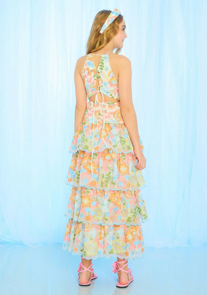 Bianca Embroidered Frill Maxi Dress