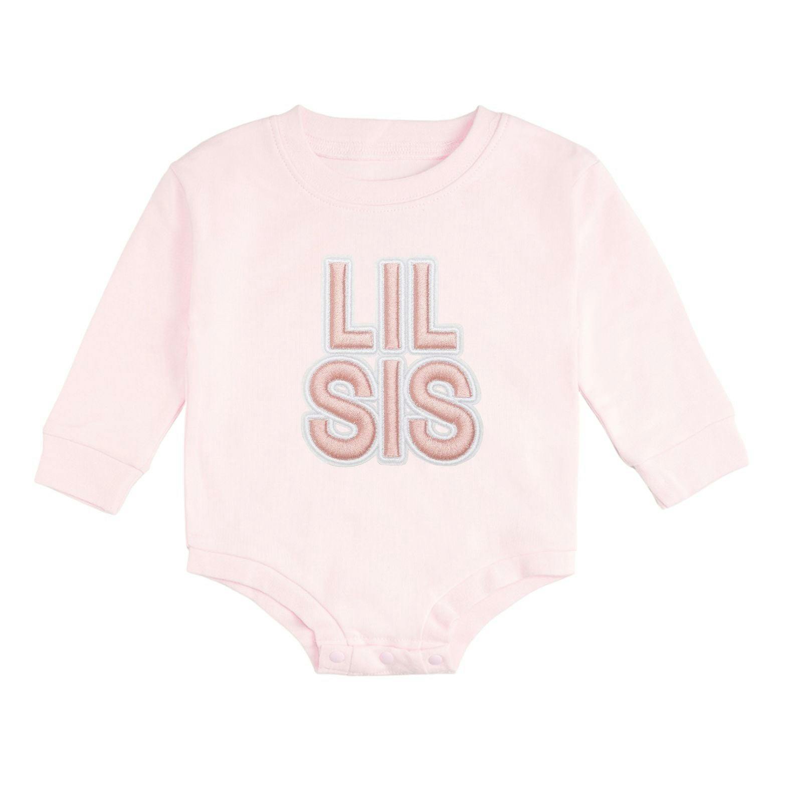 Lil Sis Embroidered Patch Long Sleeve Romper - Ballet