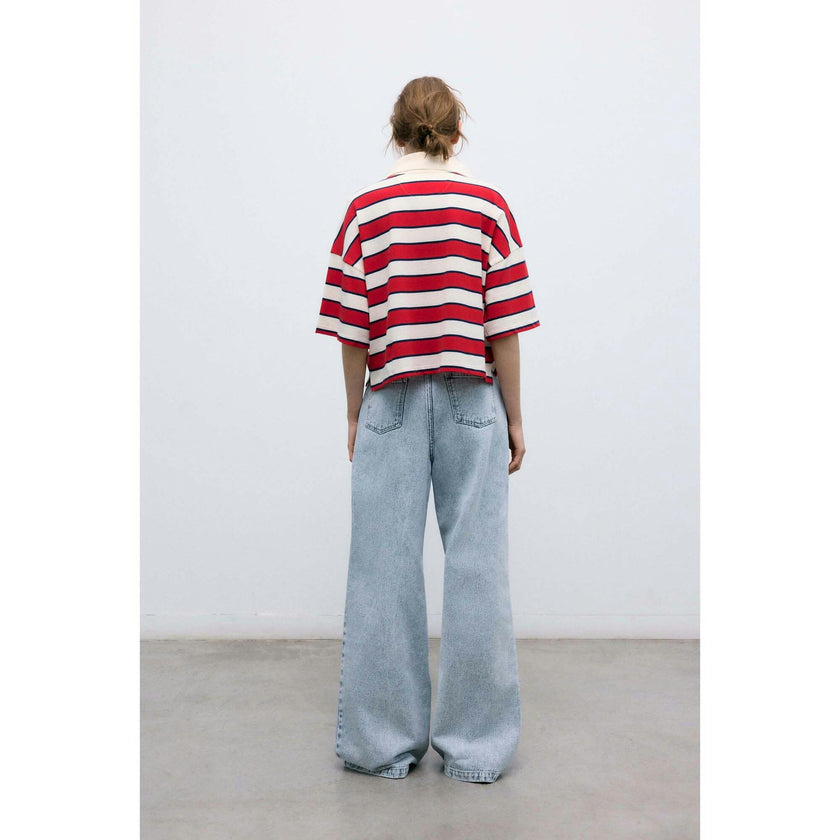 Acacia Woman Polo Tulip Red & Midnight Stripes