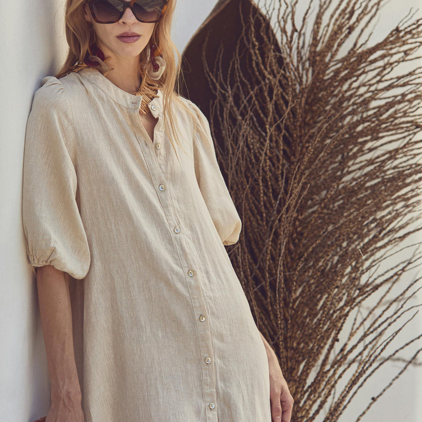 Bubble Linen Dress - Natural