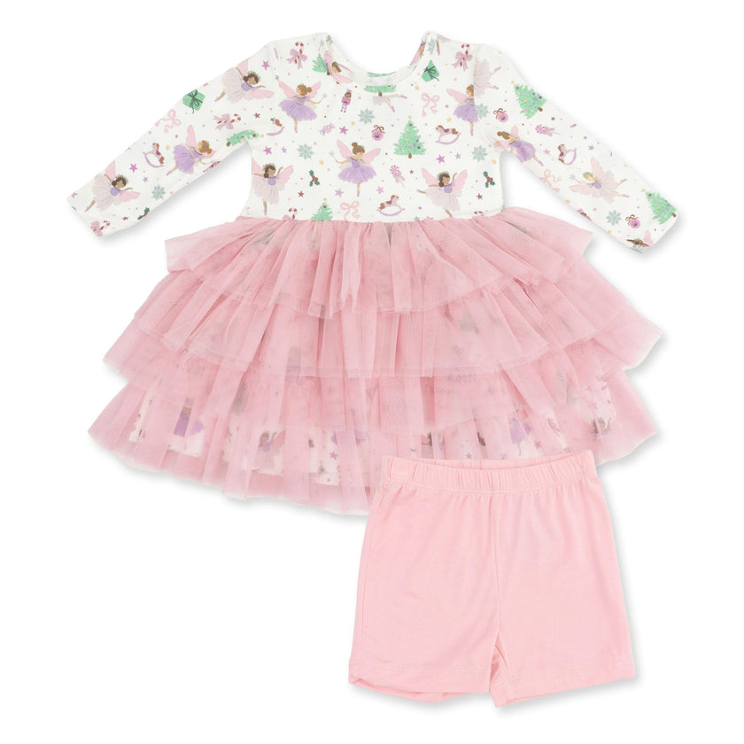 Sugar Plum Fairies - Twirly Long Sleeve Tutu Dress with Cartwheel Short
