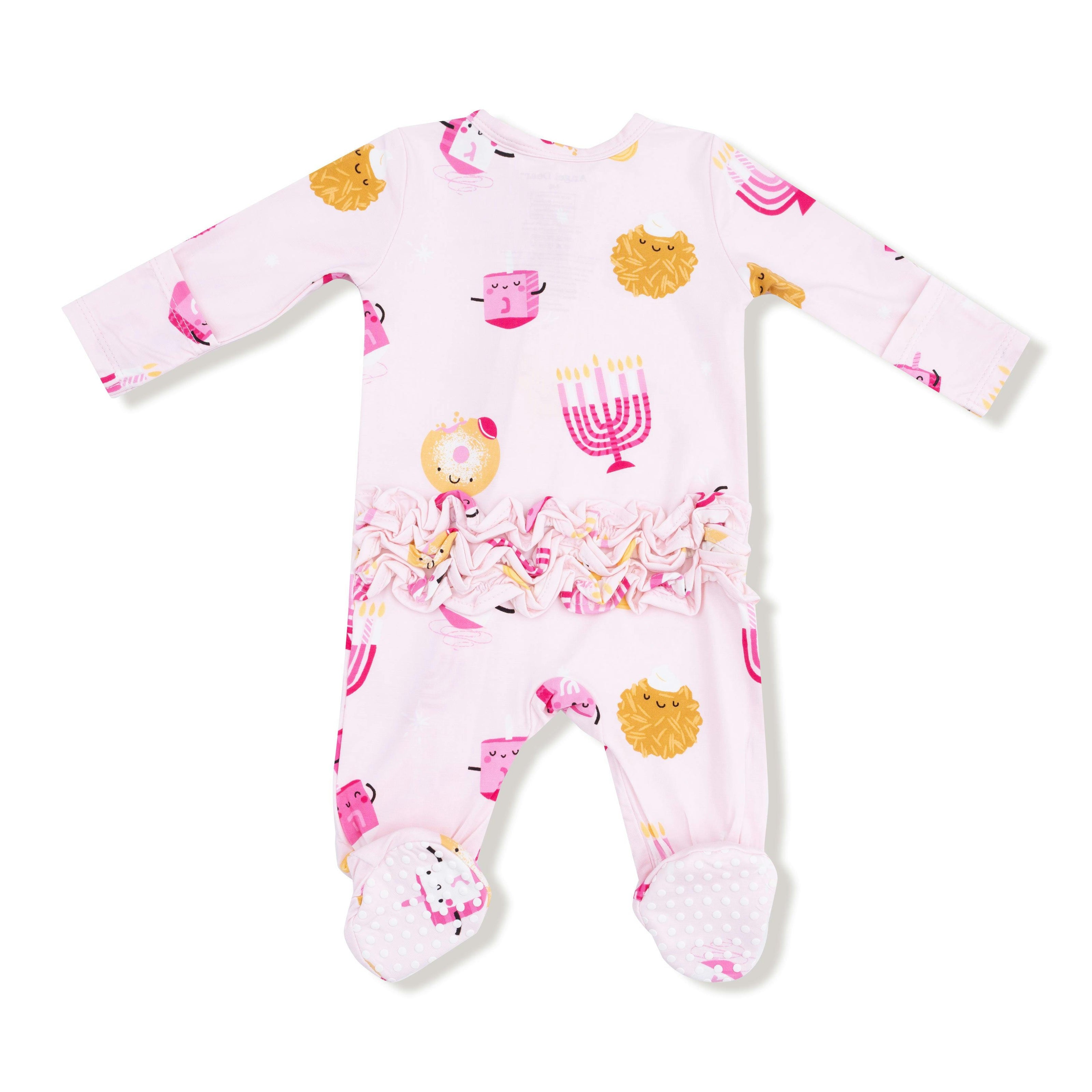Hanukkah - Pink - 2 Way Zipper Ruffle Back Footie