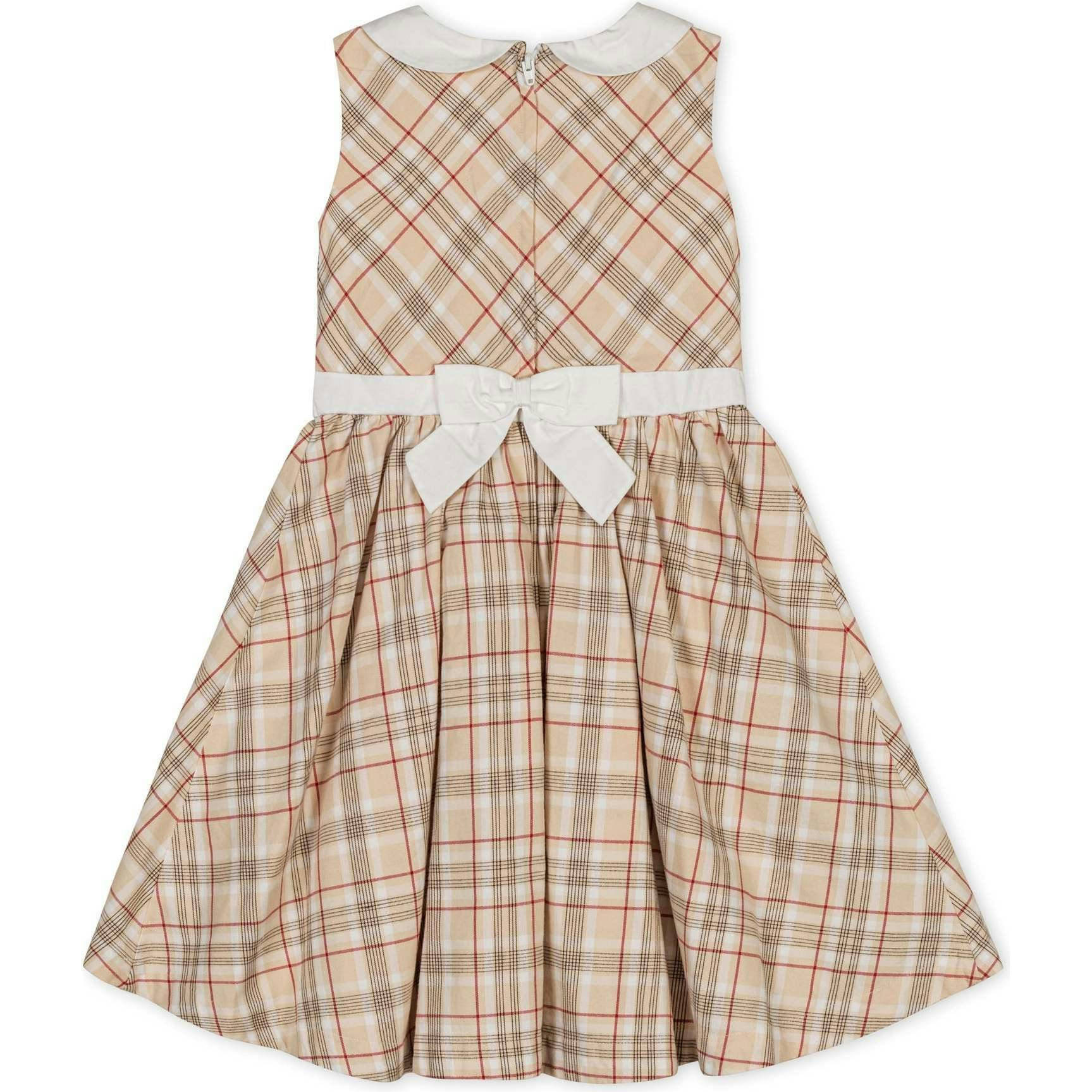 Organic Sleeveless Party Dress with Peter Pan Collar, Beige