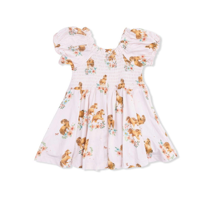 Pink Ponies - Smocked Twirly Dress and Bloomer
