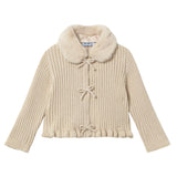 Beige Cardigan with Faux Fur Collar