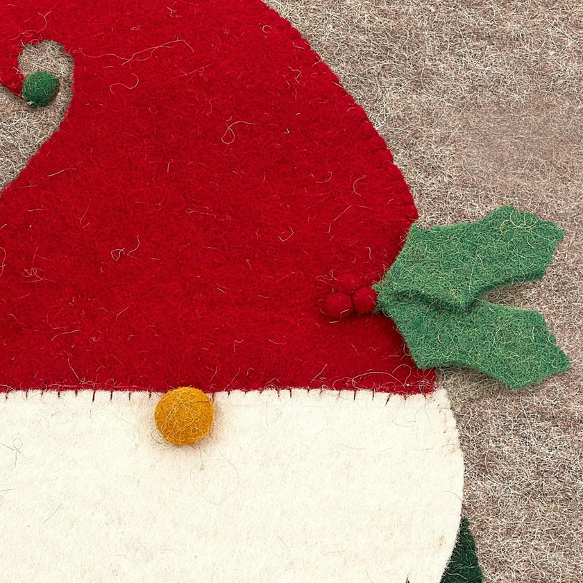 Hand Felted Wool Pillow - Gnome Red Hat Gray - 20" Arcadia Home