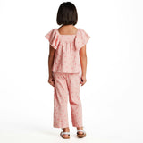 Girls Knit Seersucker Top & Pant Set | Pink Bow Print