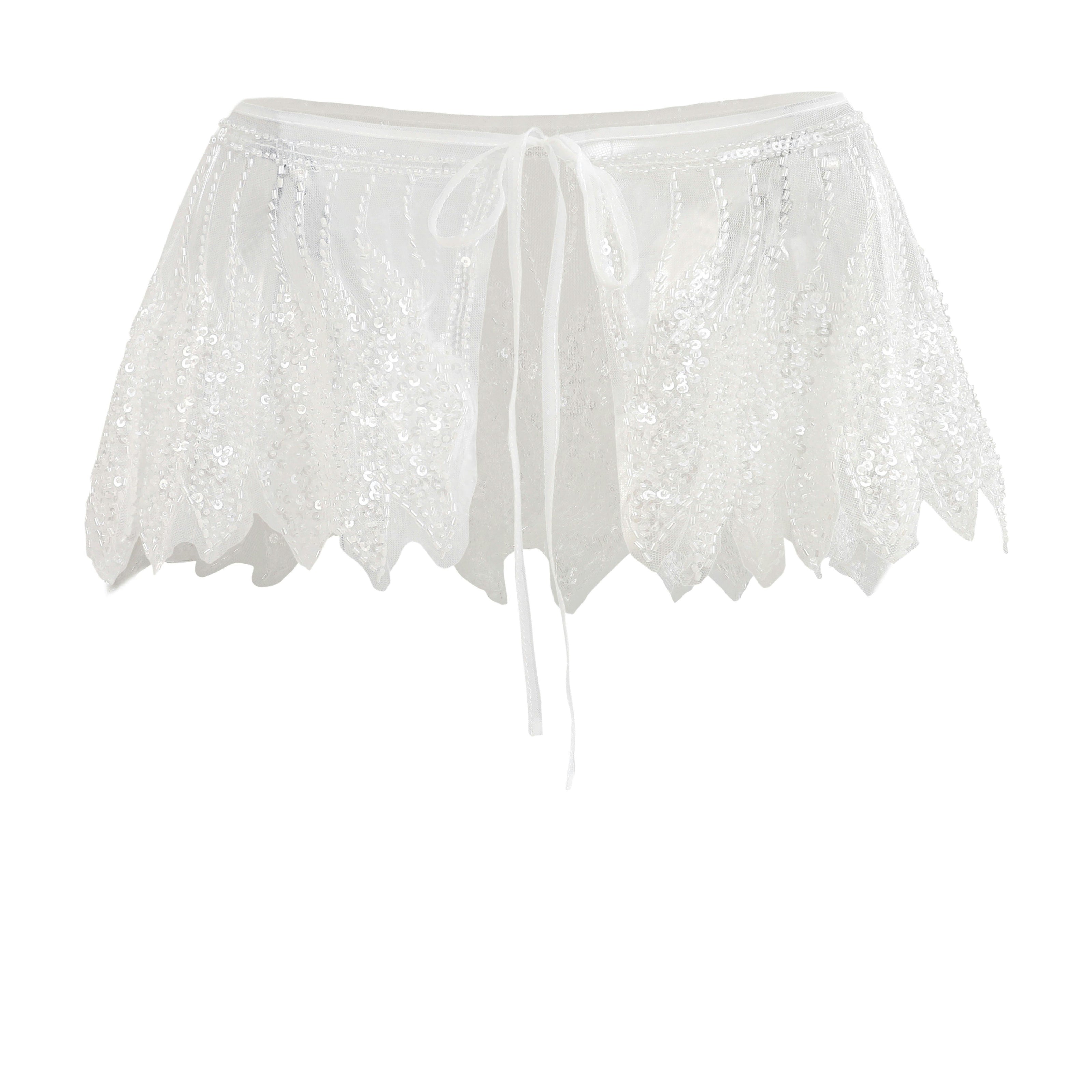 White Sequin Tie-Front Stole