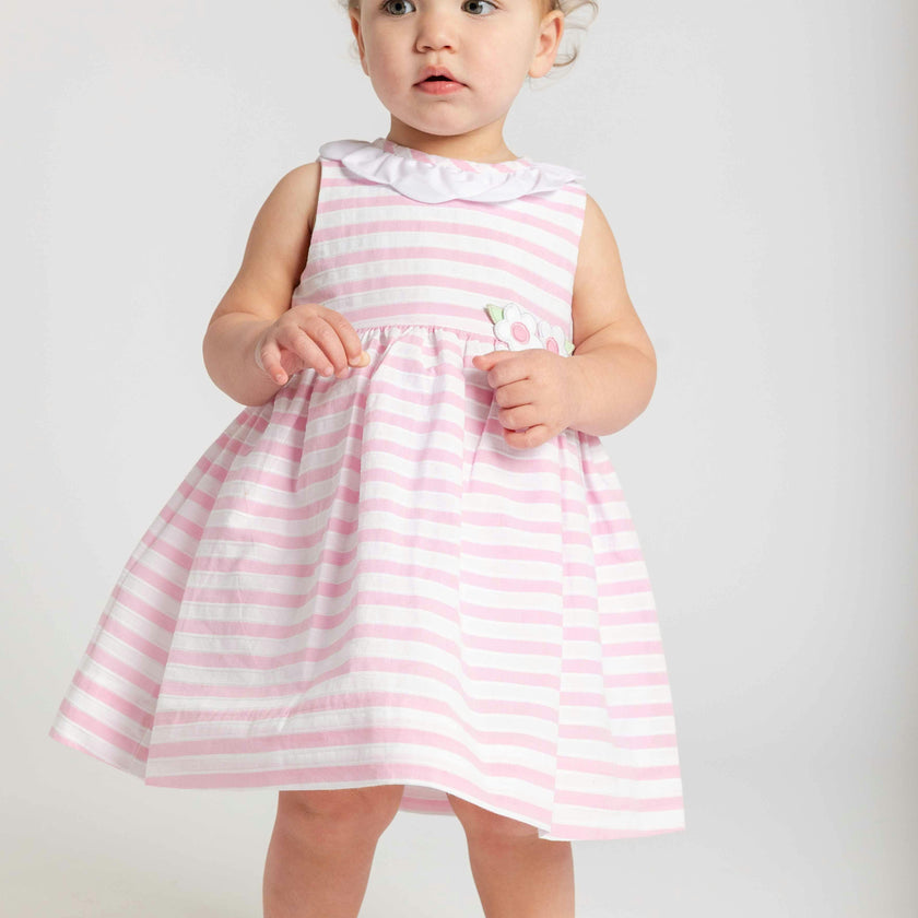 Pink Stripe Dress & Bloomer with Flowers