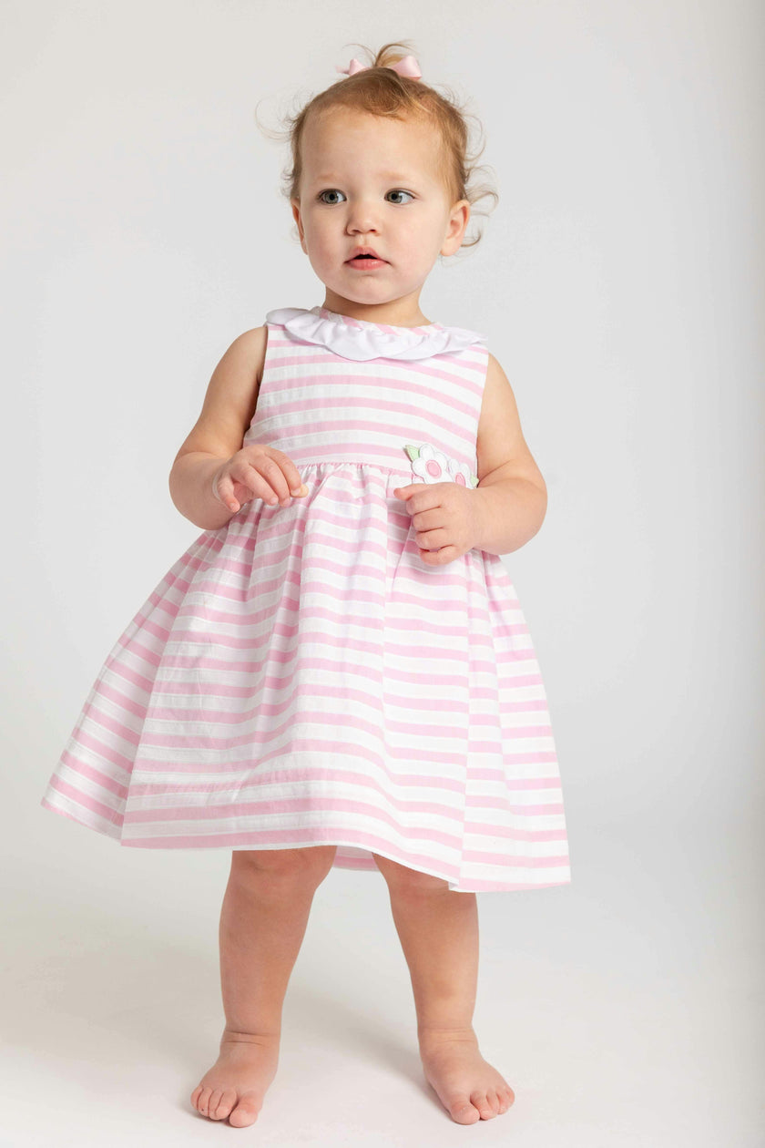 Pink Stripe Dress & Bloomer with Flowers