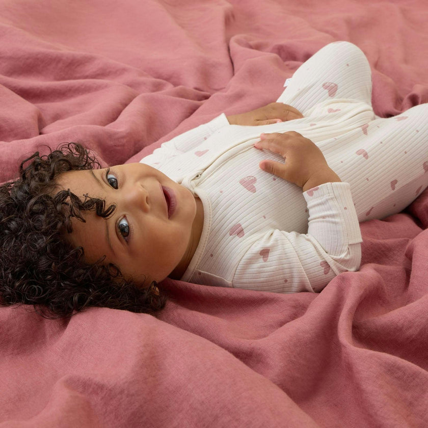 Hearts Ribbed Clever Zip Baby Pajamas