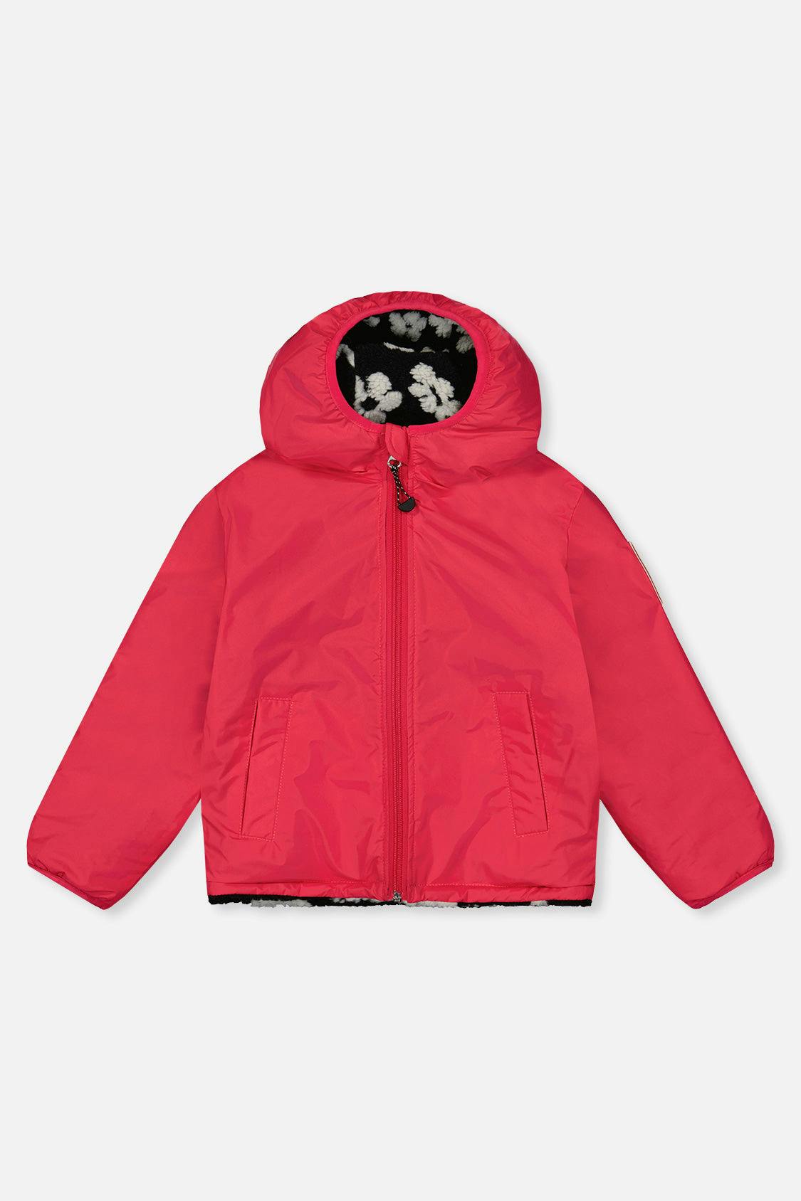Reversible Mid-Season Jacket Pink And Black Printed Flowers