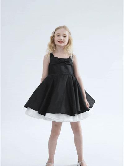 Black Lucienne Satin Bow Dress