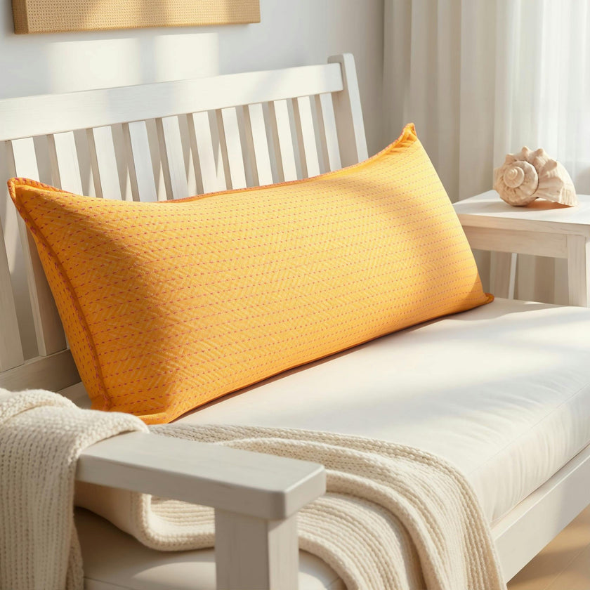 Artisan Hand Loomed Cotton Lumbar Pillow - Yellow Diamonds - 16"x48"