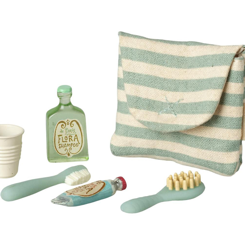 Tooth brush set in bag, Mouse - Blue stripe