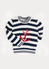 Anchor Motif Cable Knit Sailor Stripe Jumper in Navy (12mths- 10yrs)