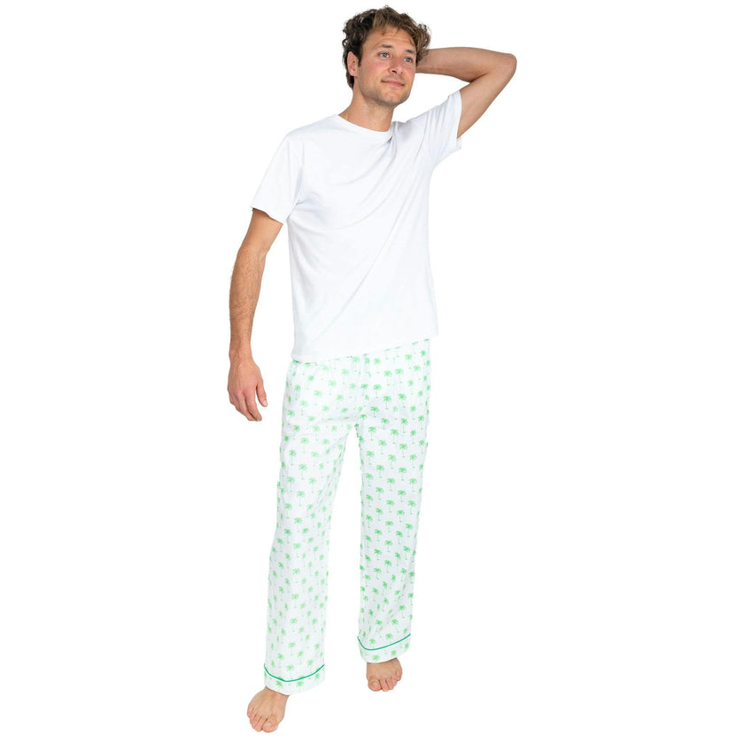 Men's Green Palm Tree PJ Pants - Organic Cotton Poplin