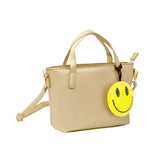 Faux Leather Tote Shoulder Strap Handbag With Sequins Happy Face Charm