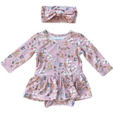 Girl's Bodysuit Dress Set Winter Floral