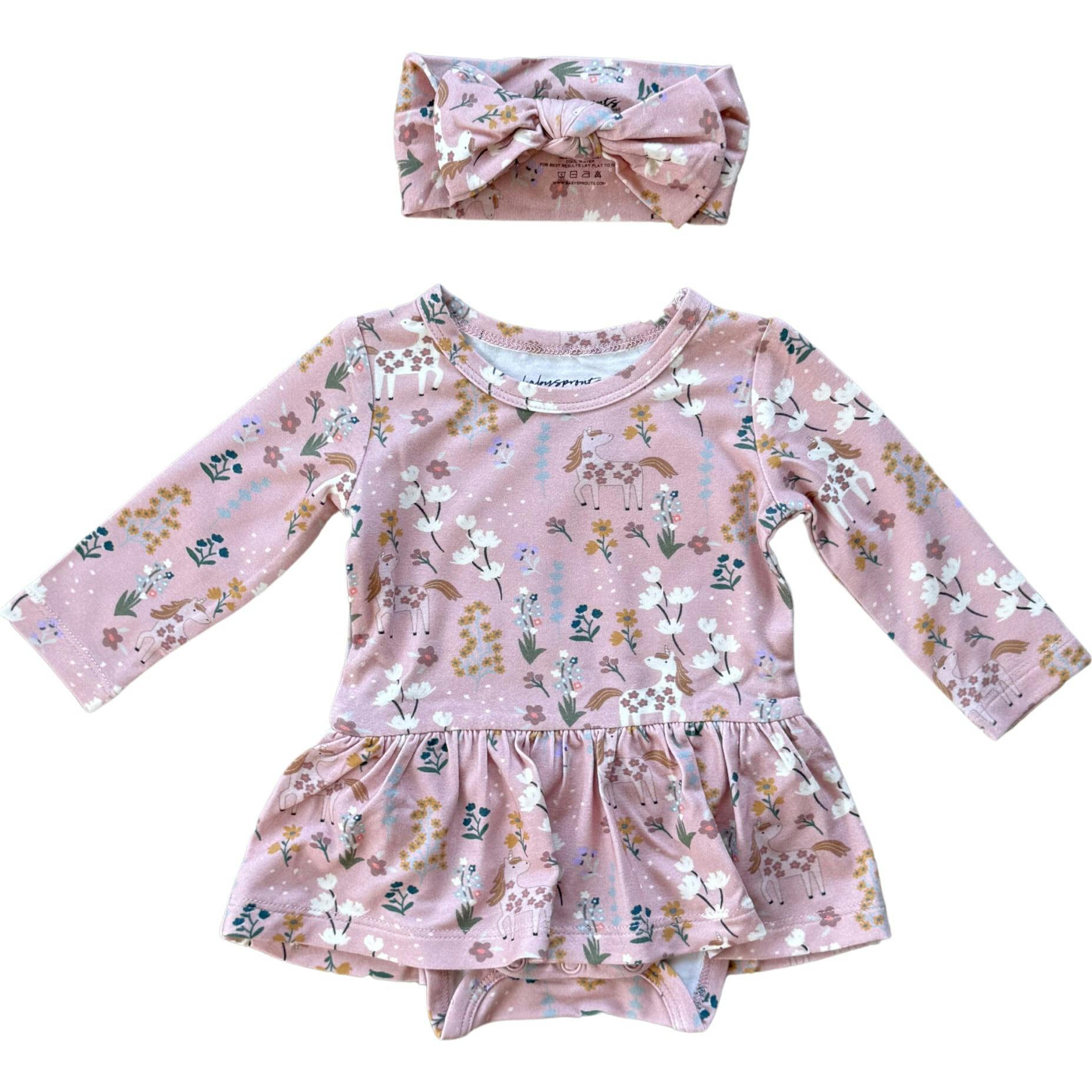 Girl's Bodysuit Dress Set Winter Floral