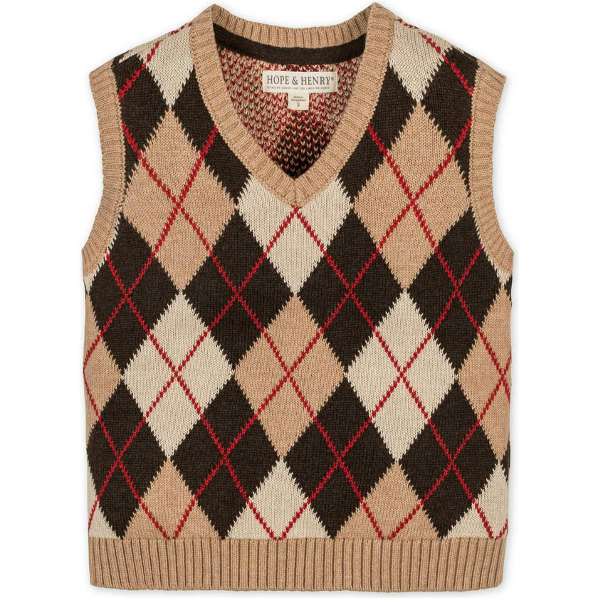 Baby Organic V-Neck Argyle Sweater Vest, Brown