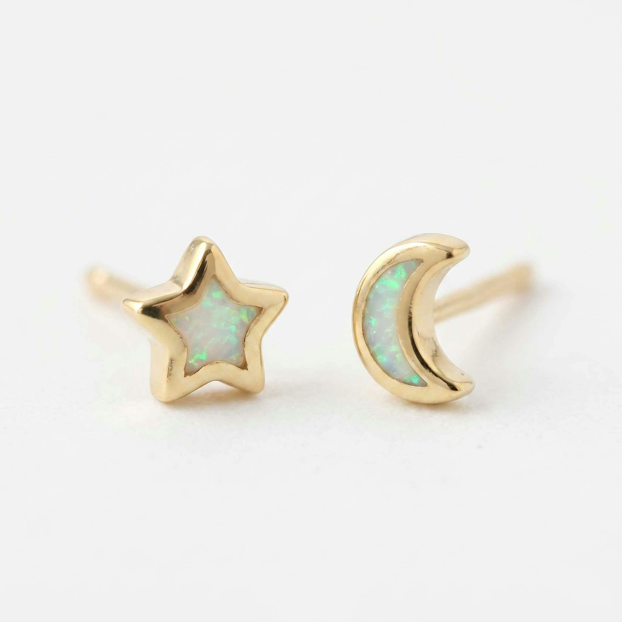 Opal Star Moon Stud Earrings